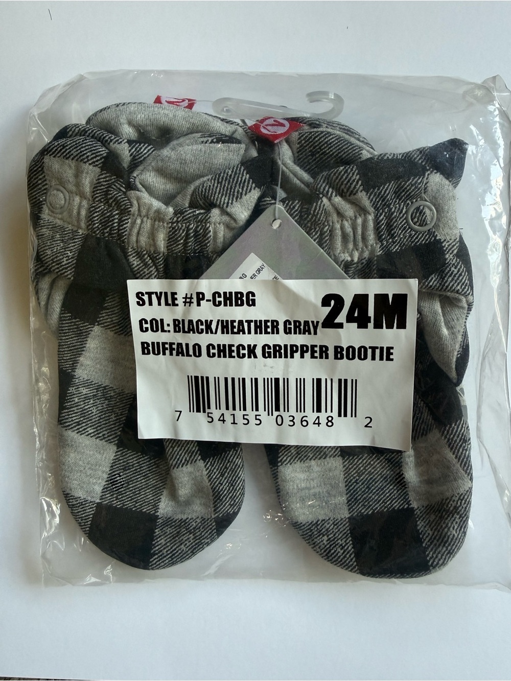 Zutano Buffalo Check Gripper Bootie Socks - Black & Heather Gray (NEW)